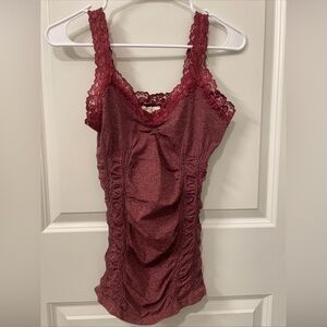 M. Rena Maroon Lace Tank babydoll Grundy gothic bodycon fairy coquette ruching